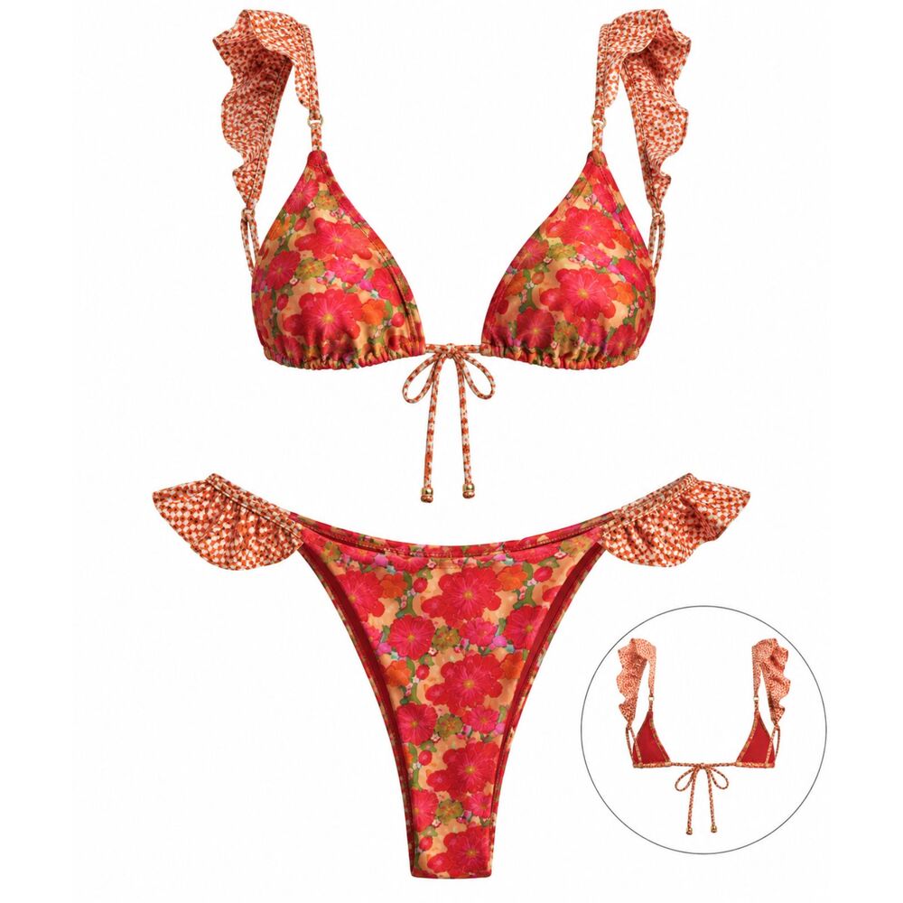 Strawberry Milk Mob Red Floral Bikini Set